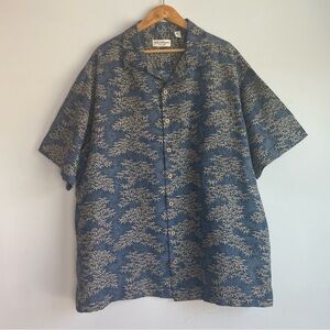 Caribbean Pure Silk Hawaiian Leaf Print Button Up Size 2XB‎ Short Sleeve Beach